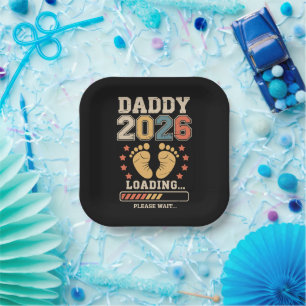 Daddy 2026 Loading Baby Announcement Expecting Dad Paper Plate