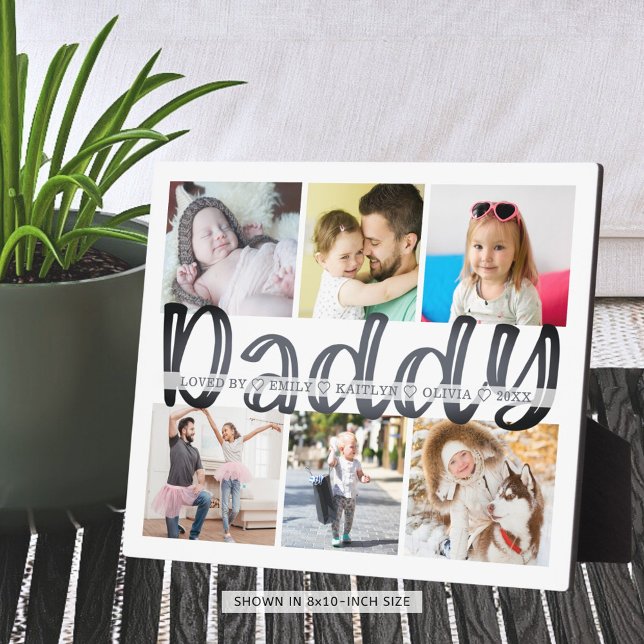 DADDY 6 Photo Collage Gray Custom Text 8x10 Plaque (Creator Uploaded)