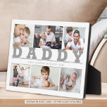 DADDY 6 Photo Collage Grey Custom Text 5x7 Plaque<br><div class="desc">Create a keepsake photo collage display with 6 pictures, the title DADDY and your custom message such as WE LOVE YOU and child's or children's names in silver grey. PHOTO TIP: For fastest/best results, choose a photo with the subject in the middle and/or pre-crop it into a similar shape as...</div>