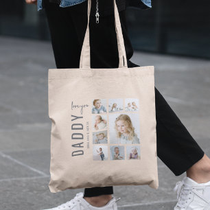 Daddy 9 Photo Collage Personalised Dad Tote Bag