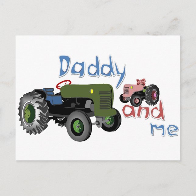 Daddy and Me Girl Tractors Postcard (Front)