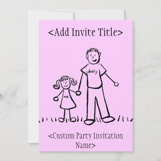 "Daddy and Me" Little Girl Invitation or Invites (Front)