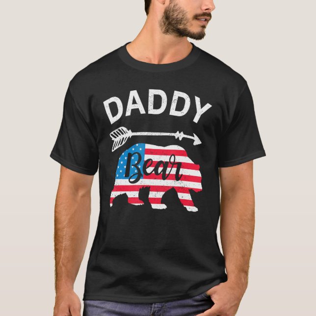 Daddy Bear Papa Bear American Flag 4th of July Fat T-Shirt (Front)