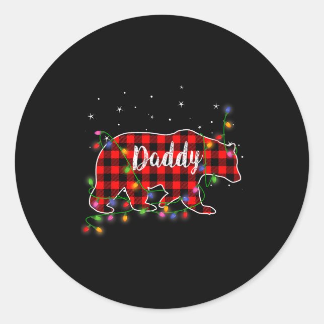 Daddy Bear Red Plaid Christmas Pajama Family Gift  Classic Round Sticker (Front)