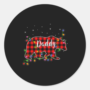 Daddy Bear Red Plaid Christmas Pajama Family Gift  Classic Round Sticker