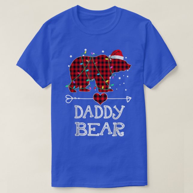 Daddy Bear Red Plaid Pajama Bear With Fairy Lights T-Shirt (Design Front)