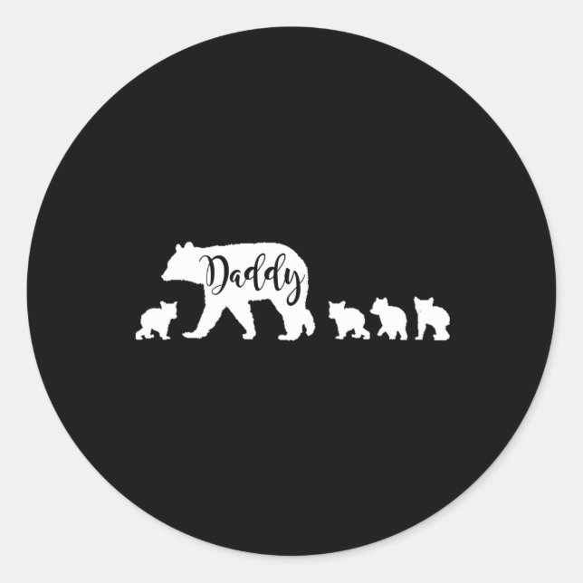 Daddy Bear With 4 Four Cubs Fun Dad Father Papa Classic Round Sticker (Front)