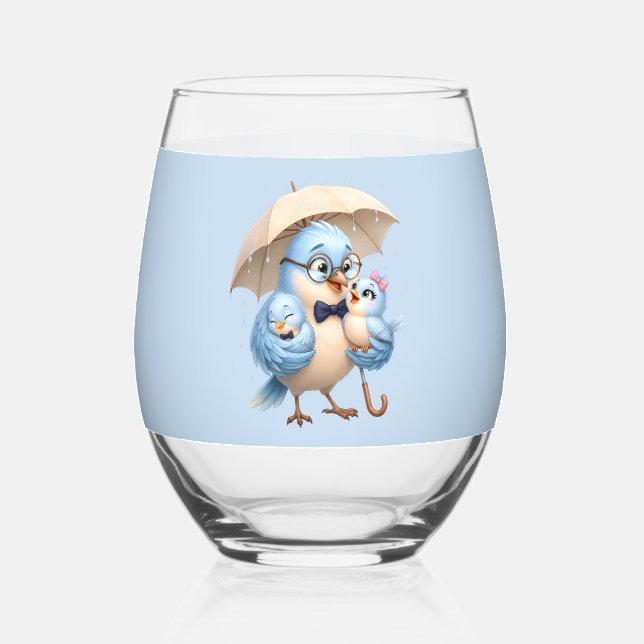 Daddy Bird Stemless Glass Cute Family Drinkware (Front)