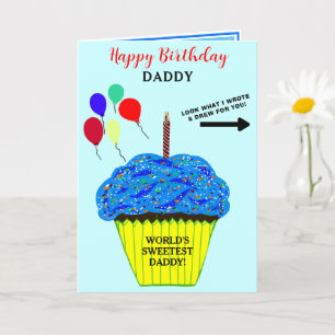 Daddy Birthday Blue Cupcake Write Draw Message Card
