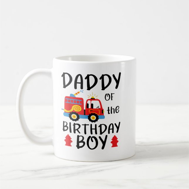 Daddy Birthday Boy Fire Truck Toddler Firefighter  Coffee Mug (Left)