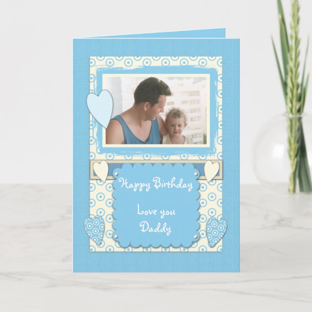 Daddy Birthday Photo blue greeting Card (Front)