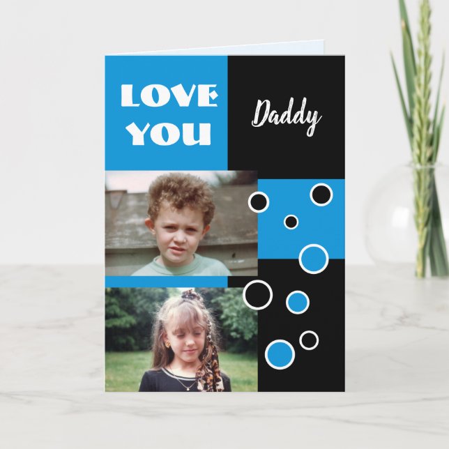 Daddy blue and black photo Birthday greeting Card (Front)