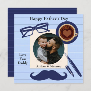 Daddy Blue Moustache Coffee Happy Fathers Day Card