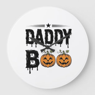 Daddy Boo Vintage Halloween Pumpkin Shirt Design_1 Large Clock