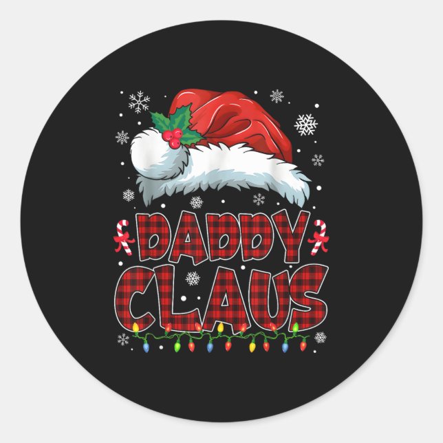 Daddy Claus Christmas Lights Pajama Family Group M Classic Round Sticker (Front)