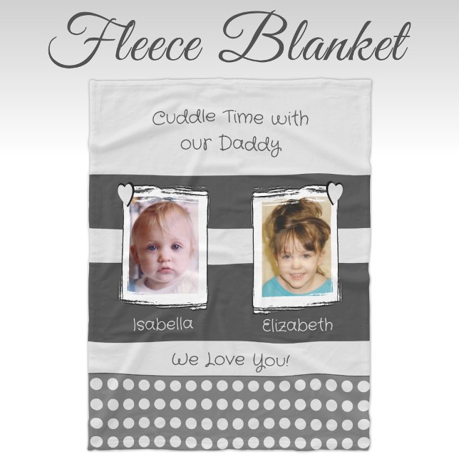 Daddy cuddle time 2 photos names white grey fleece blanket (Creator Uploaded)