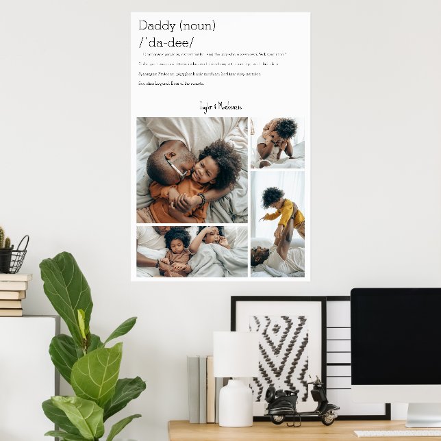 Daddy Definition Personalised 4 photo collage Poster (Home Office)