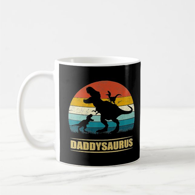 Daddy Dinosaur Daddysaurus 2 kids Father's Day Gif Coffee Mug (Left)