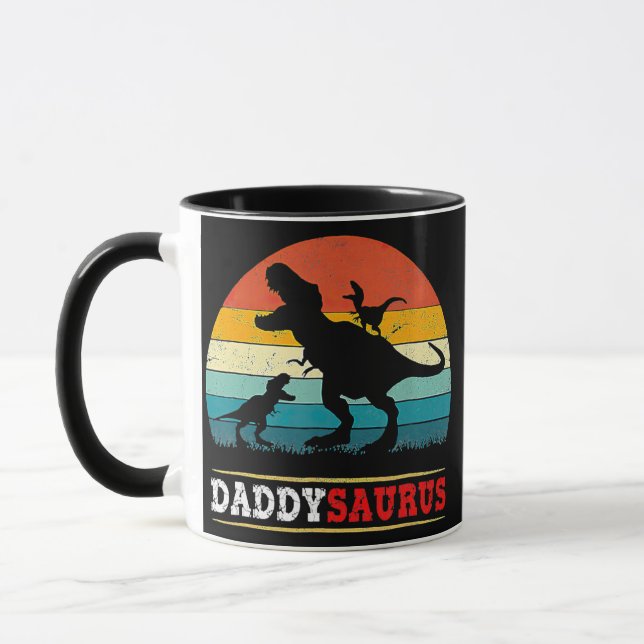 Daddy Dinosaur Daddysaurus 2 Kids Father's Day Mug (Left)