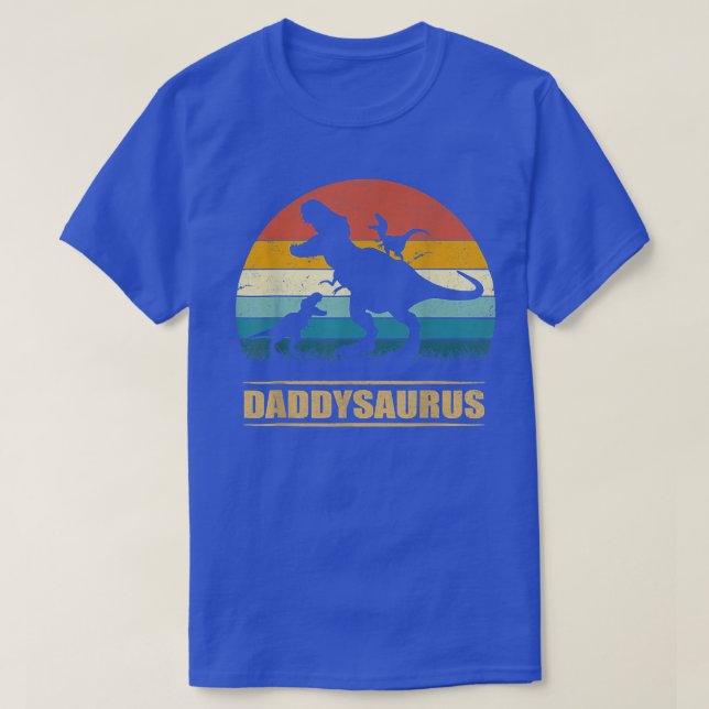 Daddy Dinosaur Daddysaurus 2 kids Father's Day  T-Shirt (Design Front)