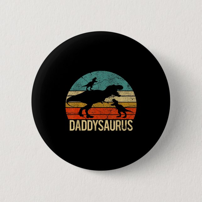 Daddy Dinosaur Daddysaurus 2 Two Kids Christmas Gi 6 Cm Round Badge (Front)