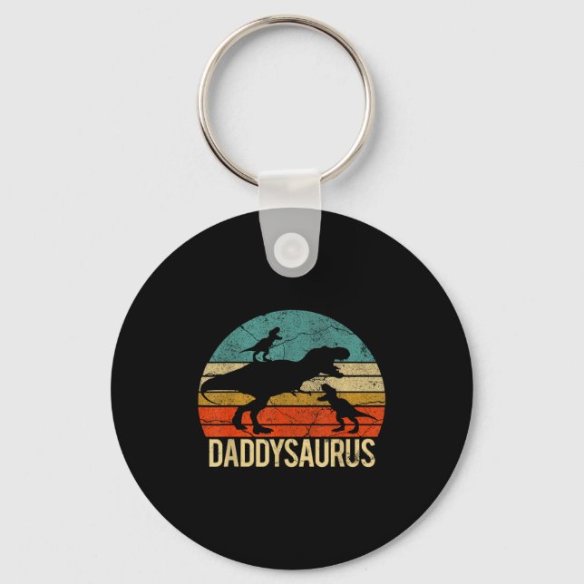 Daddy Dinosaur Daddysaurus 2 Two Kids Christmas Gi Key Ring (Front)