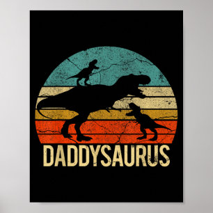 Daddy Dinosaur Daddysaurus 2 Two Kids Christmas Gi Poster