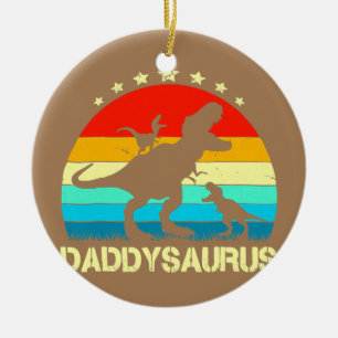 Daddy Dinosaur Daddysaurus 2 Two Kids Father's Ceramic Tree Decoration