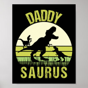 Daddy Dinosaur Daddysaurus 2 Two Kids Fathers Day Poster