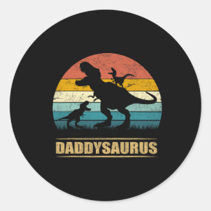Daddy Dinosaur Daddysaurus 2 Two Kids Funny Father Classic Round Sticker