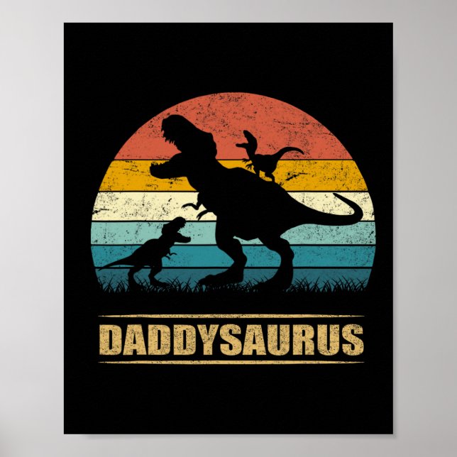 Daddy Dinosaur Daddysaurus 2 Two Kids Funny Father Poster (Front)