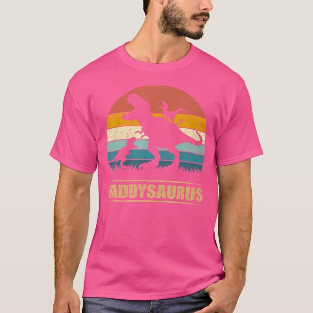 Daddy Dinosaur Daddysaurus 2 Two Kids Funny Father T-Shirt (Front)