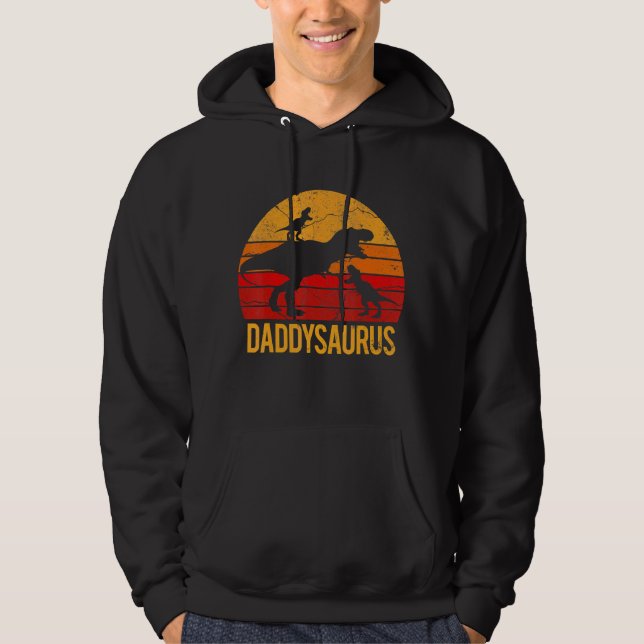 Daddy Dinosaur Daddysaurus 2 Two Kids  Men Father  Hoodie (Front)