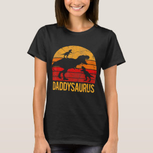 Daddy Dinosaur Daddysaurus 2 Two Kids  Men Father  T-Shirt
