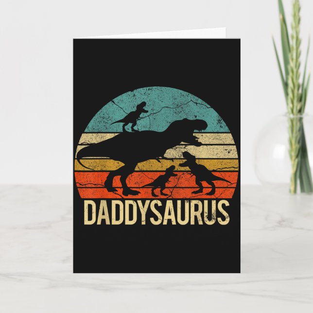 Daddy Dinosaur Daddysaurus 3 Three Kids Xmas Chris Card (Front)