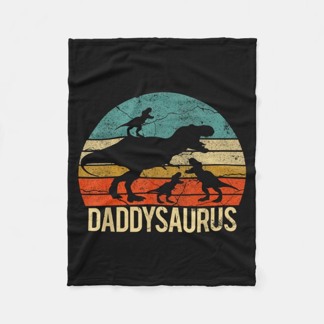 Daddy Dinosaur Daddysaurus 3 Three Kids Xmas Chris Fleece Blanket (Front)