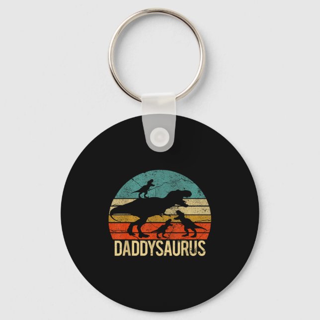 Daddy Dinosaur Daddysaurus 3 Three Kids Xmas Chris Key Ring (Front)
