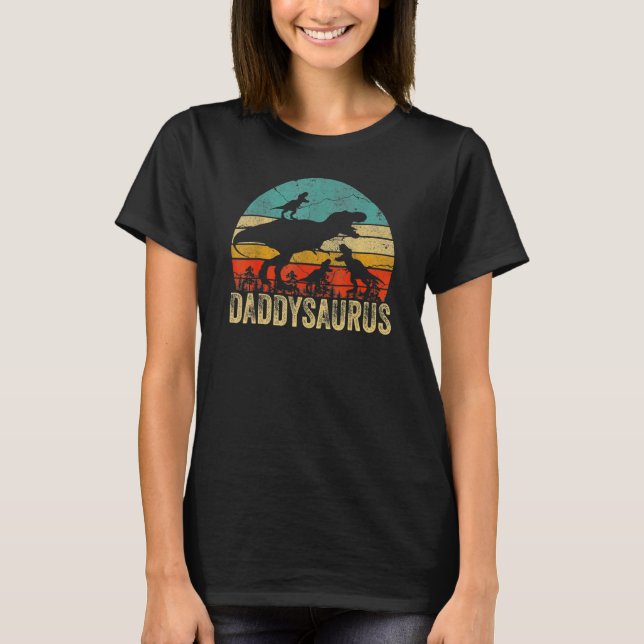 Daddy Dinosaur Daddysaurus 3 Two Kids Christmas Fa T-Shirt (Front)