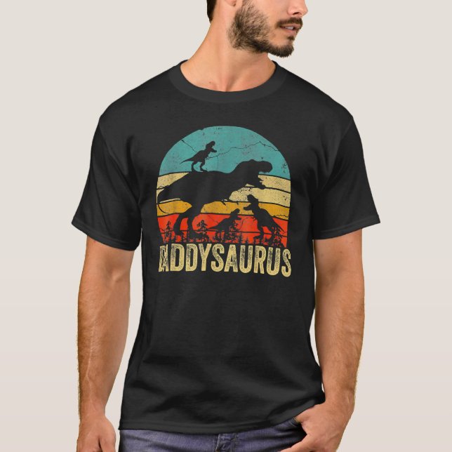 Daddy Dinosaur Daddysaurus 3 Two Kids Father's Day T-Shirt (Front)