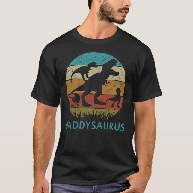 Daddy Dinosaur DaddySaurus With 3 or 2 Kids Christ T-Shirt (Front)