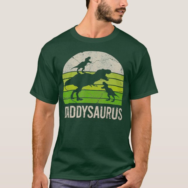 Daddy Dinosaur Funny Dad Daddysaurus 2 Two kids T-Shirt (Front)