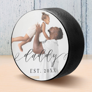Daddy Elegant Script Minimal Father's Day Photo Hockey Puck