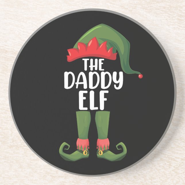 Daddy Elf Family Matching Group Christmas Dad Coaster (Front)