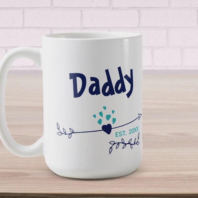 Daddy Est 20xx Hearts & Arrows Two Tone Blue Coffee Mug (Creator Uploaded)