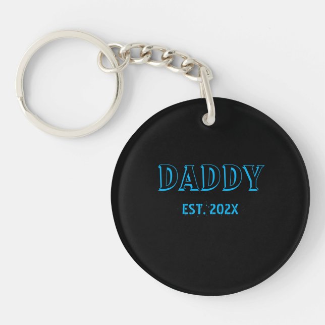Daddy Est Year Father's Day Bold Typography Photo  Key Ring (Front)