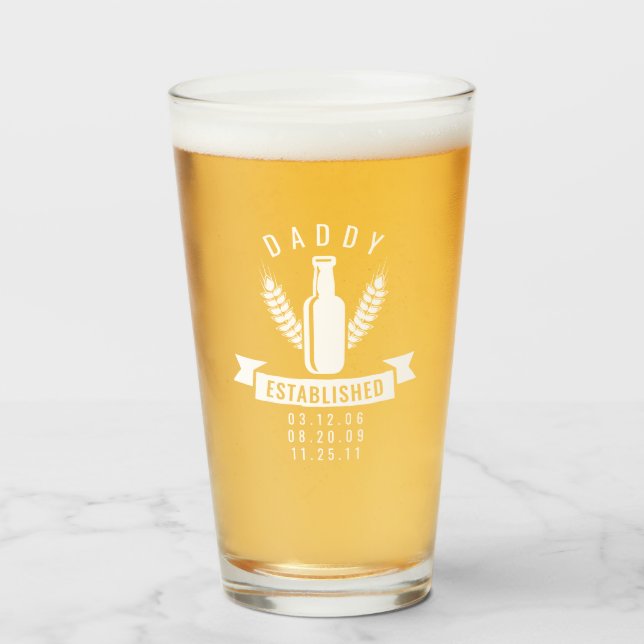 Daddy Established Personalised Kids Birthdates Glass (Front Filled)