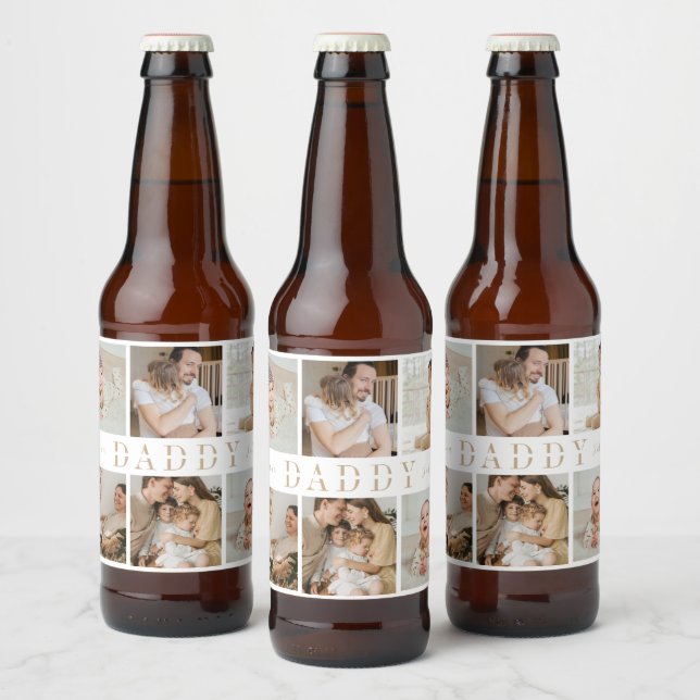 "Daddy" Fathers Day Collage Kids Photos Beer Label (Bottles)