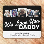 Daddy Father's Day Photo Collage Mouse Mat<br><div class="desc">Stylish fathers day photo computer mouse mat featuring a black & white theme,  5 square family pictures,  a modern "we love you daddy" typographic design,  and the kids names.</div>