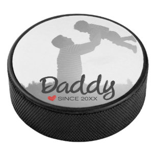 Daddy, first fathers day, first happy father hockey puck