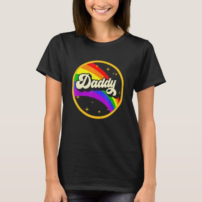 Daddy Gay Pride Month LGBTQ Fathers Day Rainbow Fl T-Shirt (Front)